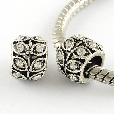 Antique Silver Plated Alloy Rhinestone Large Hole European Beads