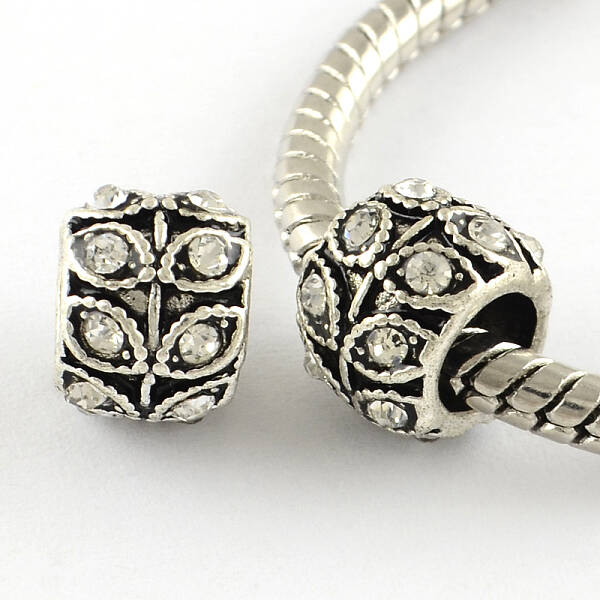 Antique Silver Plated Alloy Rhinestone Large Hole European Beads