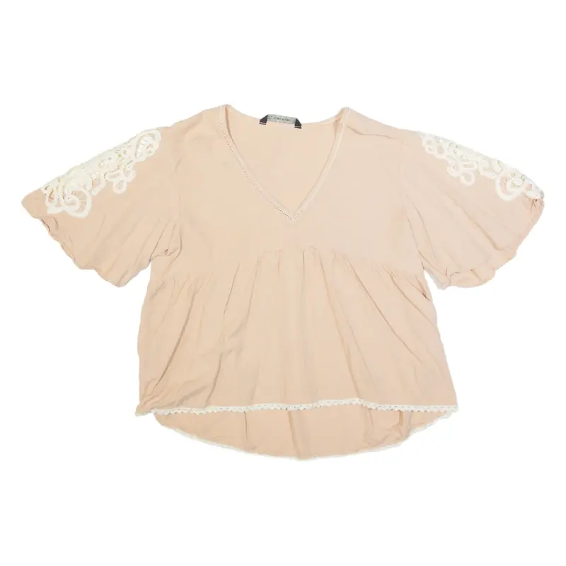 ZARA BASIC Womens Smock Top Beige V-Neck L
