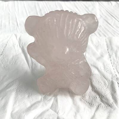 Natural Rose Quartz Carved Healing Bowknot Bear Figurines
