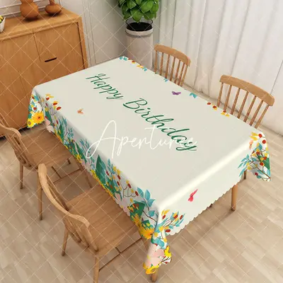 Aperturee Happy Birthday Spring Party Rectangular Tablecloth, 52 x 70 inch, 30.82 USD, rectangle tablecloths, ZWH01871-A