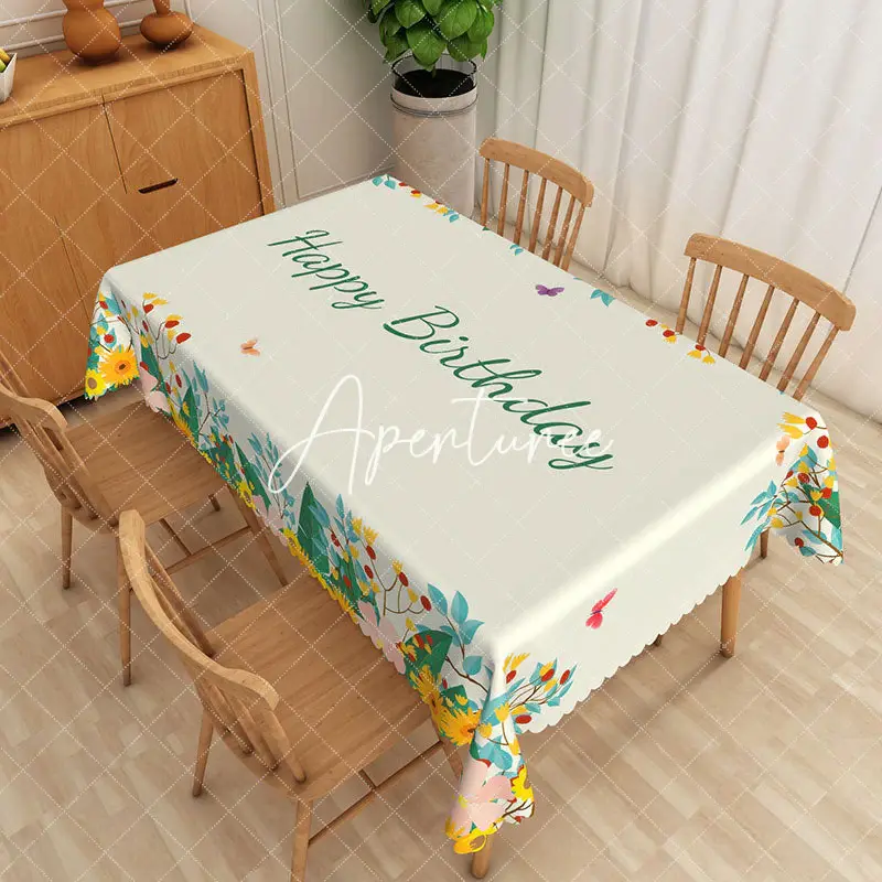 Aperturee Happy Birthday Spring Party Rectangular Tablecloth, 52 x 70 inch, 30.82 USD, rectangle tablecloths, ZWH01871-A