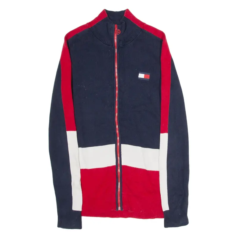 TOMMY HILFIGER Mens Patterned Cardigan Red Tight Knit S
