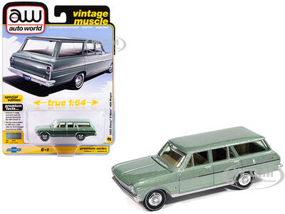 1963 Chevrolet II Nova 400 Wagon Laurel Green Metallic Vintage Muscle Series 1/64 Diecast Model Car by Auto World