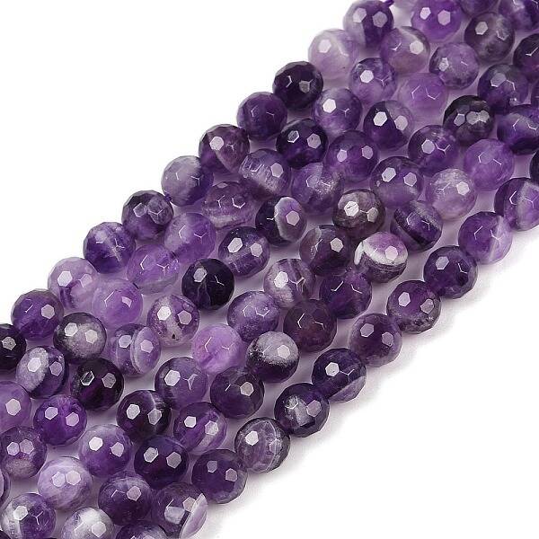 Faceted Round Natural Chevron Amethyst Bead Strands