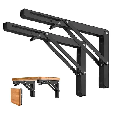 Folding Shelf Bracket, 2 Counts Heavy Duty Triangle Shelf Bracket for Bench Table, Wall Mounted Standing Shelf Bracket, Stora...