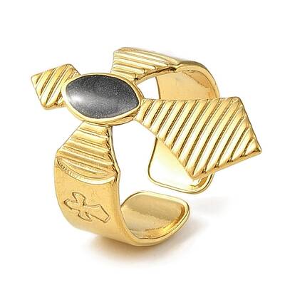 Cross 304 Stainless Steel Enamel Open Cuff Rings for Women
