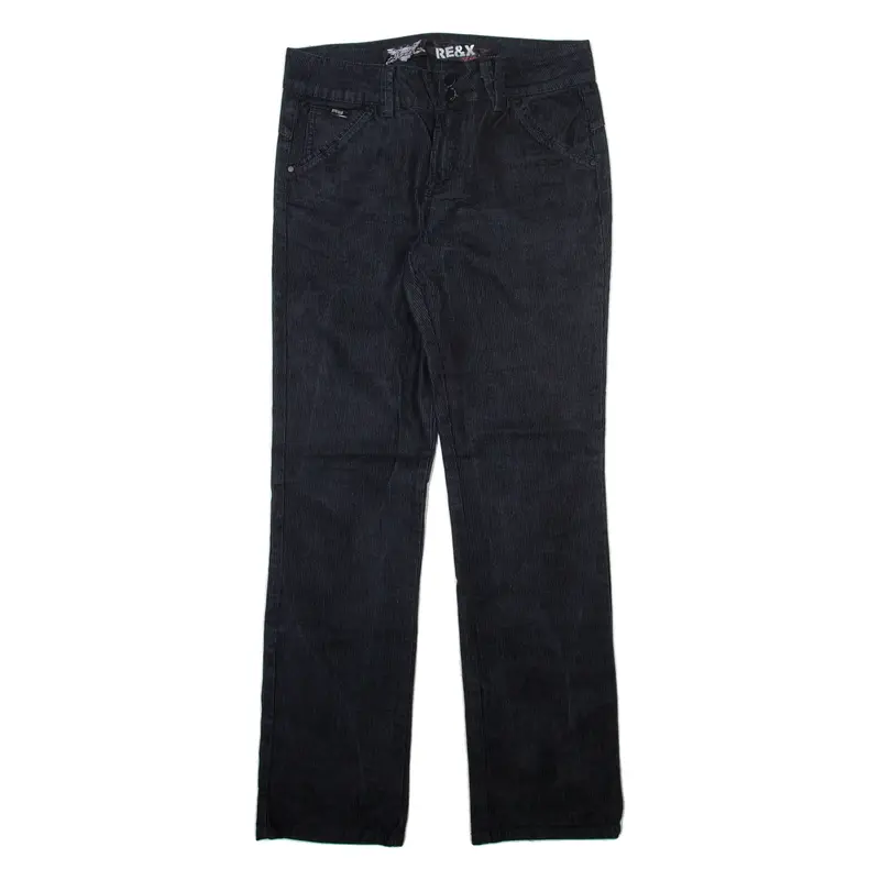 REX Womens Corduroy Trousers Black Slim Straight W32 L31