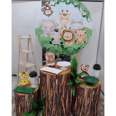 Aperturee Beige Bear Round Blue Baby Shower Backdrop Kit For Boy | Round Backdrop Baby Shower | Round Baby Shower Backdrop | ...
