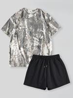 Two-Piece Set Women's Camo Print Short Sleeve Tee & Shorts, Casual Round Neck T-shirt & Shorts, Summer Clothes for Outdoor, W...