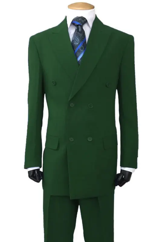 Classic Fit Double Breasted Men's Suit - Olive Green