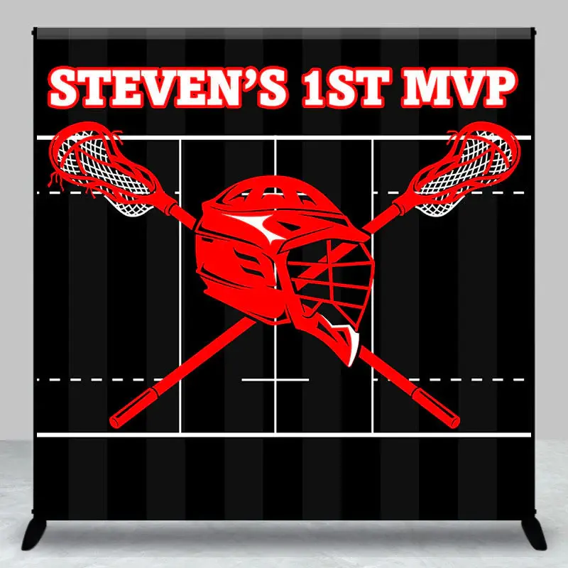Custom Name Black Red Lacrosse 1st Birthday Backdrop
