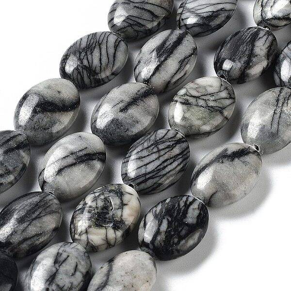 Natural Black Silk Stone/Netstone Beads Strands