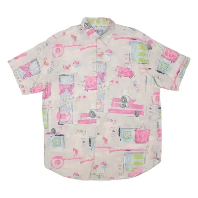 VINCI COLLECTION Mens Shirt Beige Crazy Pattern L