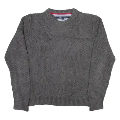 TOMMY HILFIGER Mens Heavy Knit Jumper Grey Tight Knit M