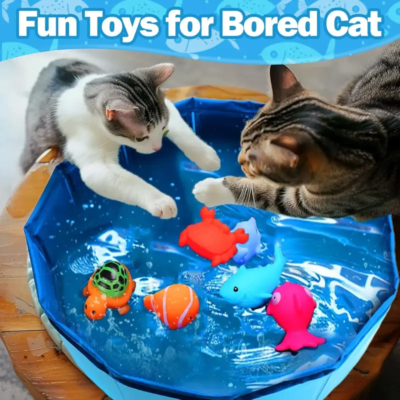 Cat Pool Toy with Fish-Water Cat Toys,Portable Cat Pool Toy,Cat Water Toys for Bored Indoor Cats,Interactive Cat Toys for Ind...
