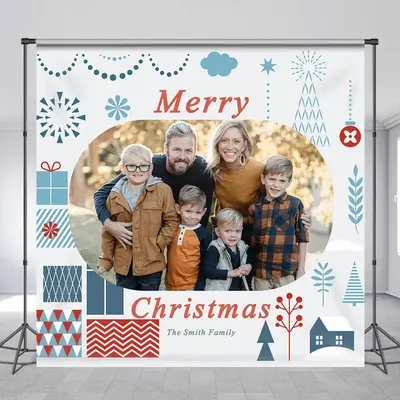 Personalized Photo Family Simple Christmas Backdrop - Aperturee