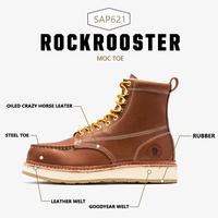 ROCKROOSTER Men's 6 Inch Brown Wedge Work Boots with Steel Toe & Water-Resistant Leather for Safety Construction Worker Footw...