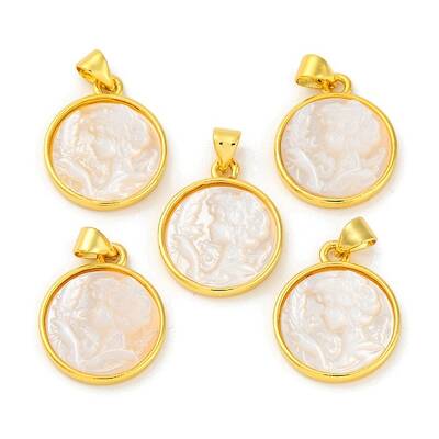Natural White Shell Carved Cameo Lady Pendants