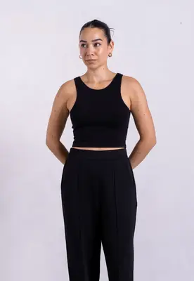 Organic Cotton High-Neck Cropped Tank, Black | Size: XXXL
