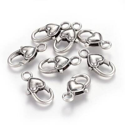 Tibetan Style Heart Lobster Claw Clasps