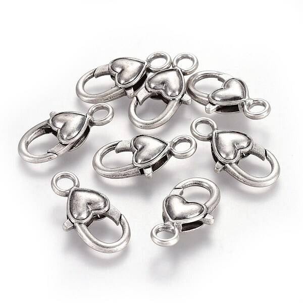 Tibetan Style Heart Lobster Claw Clasps