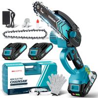 HOPTO 6-Inch Mini Chainsaw with 2 Batteries (2000mAh) - Portable Electric Cordelss Saw for Wood Cutting, Trimming, Gardening,...