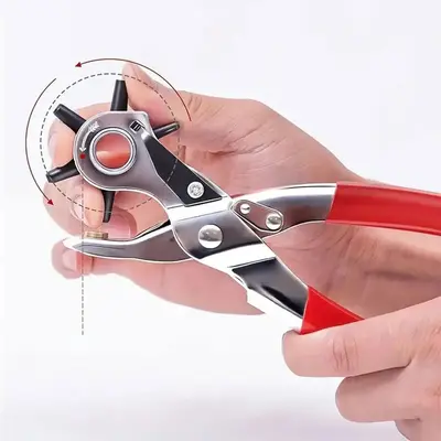 Multifunctional Leather Hole Punch Plier, Rotatable Head Leather Hole Punch Plier, Revolving Punch Tool with Comfort Grip Han...