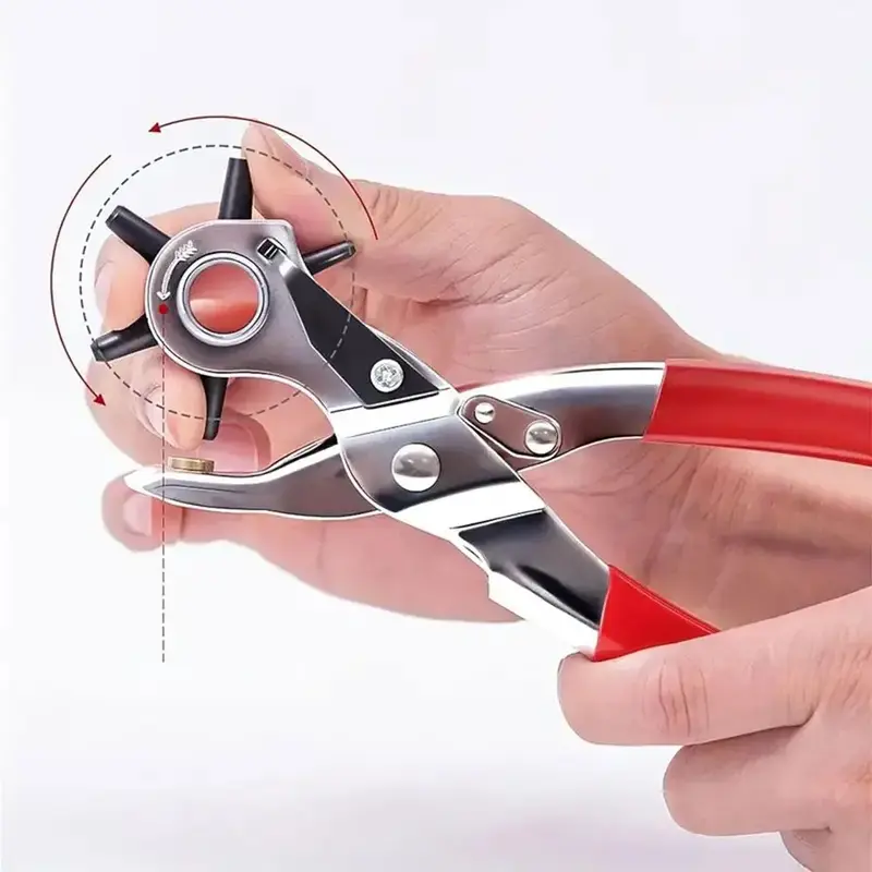 Multifunctional Leather Hole Punch Plier, Rotatable Head Leather Hole Punch Plier, Revolving Punch Tool with Comfort Grip Han...