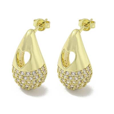 Teardrop with Heart Rack Plating Brass Stud Earrings with Cubic Zirconia