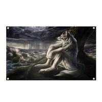 Wolf Pattern Flag, 1/6/12pcs Creative Cool Animal Design Backdrop, Decorative Banner for Home, Dormitory, Bedroom, Living Roo...