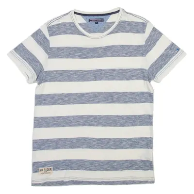 TOMMY HILFIGER Striped Mens T-Shirt White Crew Neck M