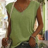 Women’s V-Neck Short Sleeve T-Shirt, Solid Color Loose Fit Casual Summer Top for Everyday Wear