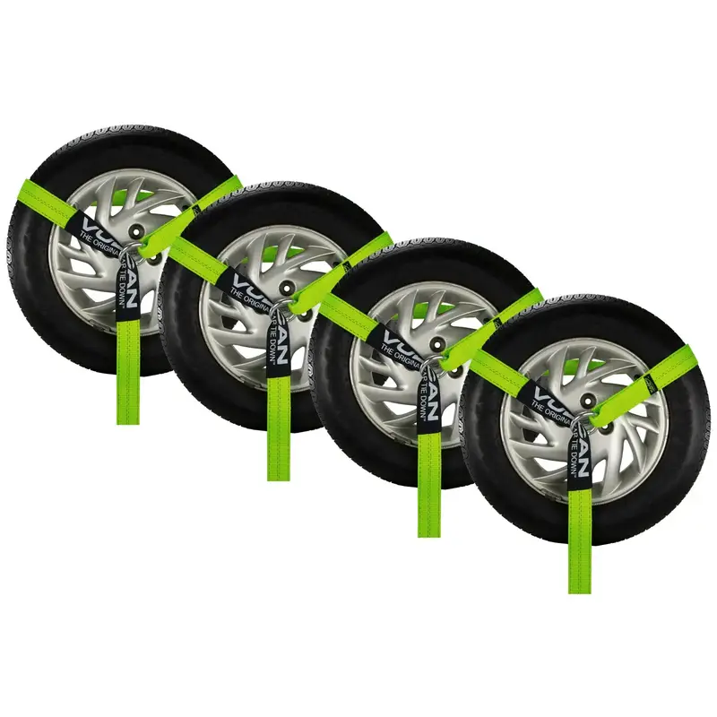 VULCAN Wheel Dolly Tire Harness with Universal O-Ring - 2 Inch x 96 Inch - 4 Pack - High-Viz - Straps Only - Ratchets Sold Se...