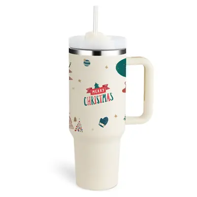 40 Oz Tumbler With Handle Straw Insulated, Stainless Steel Spill Proof Vacuum Coffee Cup Tumbler With Lid Tapered Mug Gifts F...
