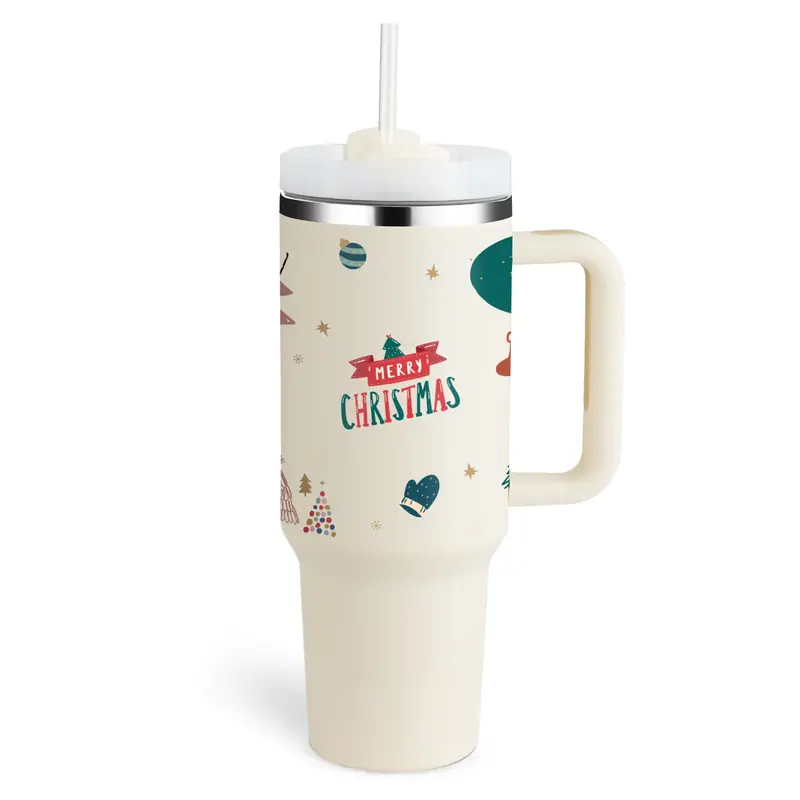 40 Oz Tumbler With Handle Straw Insulated, Stainless Steel Spill Proof Vacuum Coffee Cup Tumbler With Lid Tapered Mug Gifts F...