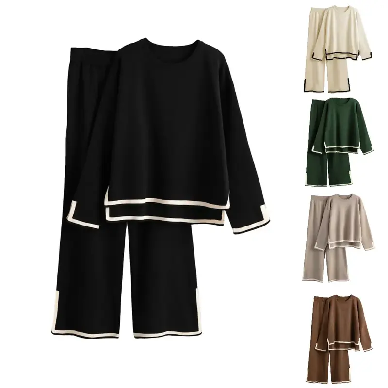 Tanming Women’s 2 Piece Sweater Sets Long Sleeve Knit Pullover and Wide Leg Pants Tracksuit for Stylish Lounge Wear