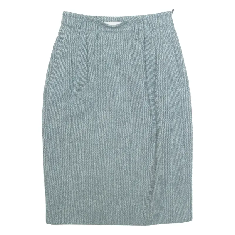 STRENESSE Pocketed Womens Pencil Skirt Blue Knee Length Wool Chevron XS