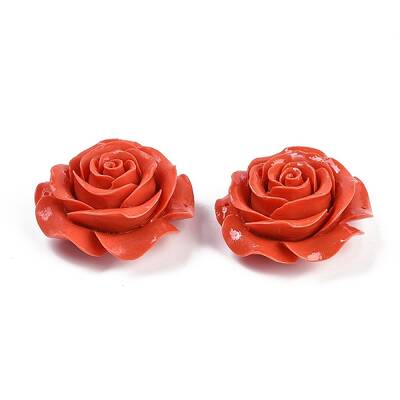 Synthetic Coral Dyed Carved Flower Connector Charms