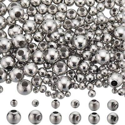 500Pcs 6 Style 304 Stainless Steel Round Seamed Beads