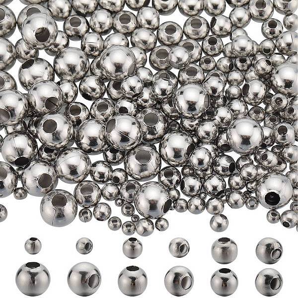 500Pcs 6 Style 304 Stainless Steel Round Seamed Beads