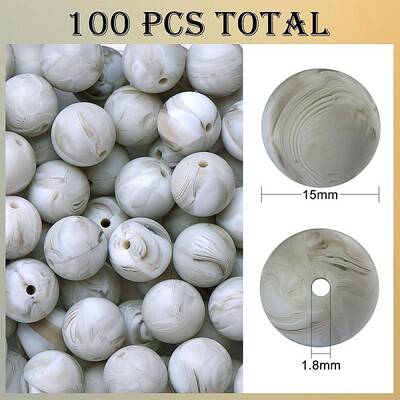 100Pcs Silicone Beads Round Rubber Bead 15MM Loose Spacer Beads for DIY Supplies Jewelry Keychain Making