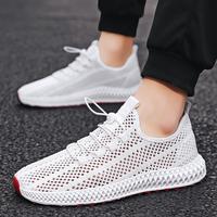 Summer New Trendy Fashion Mesh Breathable Shock-Absorbing Solid Color Hollow Red Bottom Running Kicks Casual Men's Sports Sho...
