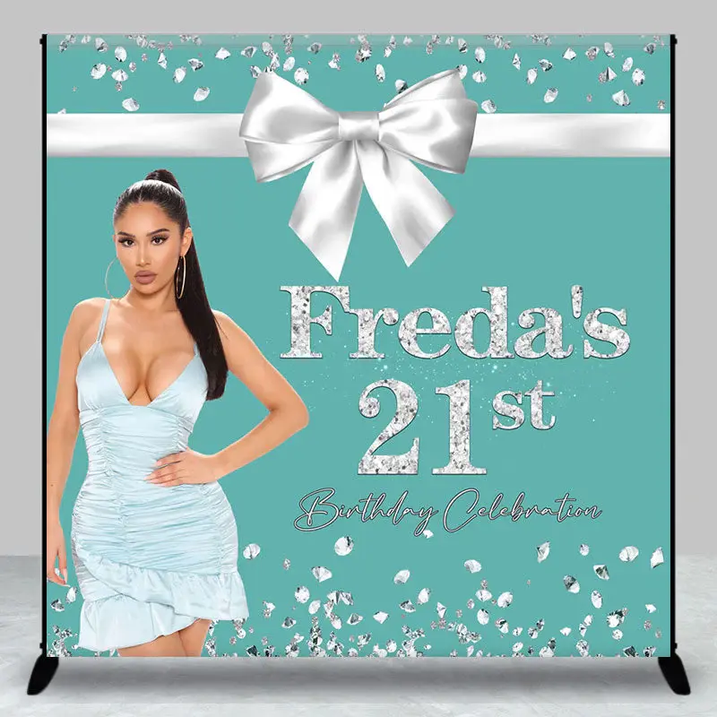 Tiffany Blue Bow Custom Photo 21st Birthday Backdrop - Aperturee