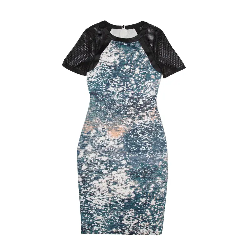 KAREN MILLEN Pencil Dress Green Spotted Short Sleeve Knee Length Womens UK 8