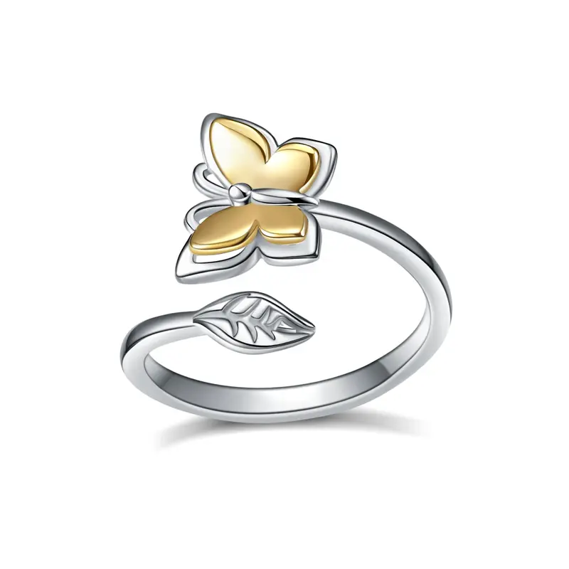Sterling Silver Two-tone Butterfly Open Ring
