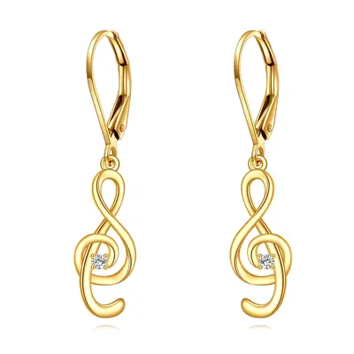 10K Gold Cubic Zirconia Music Symbol Lever-back Earrings