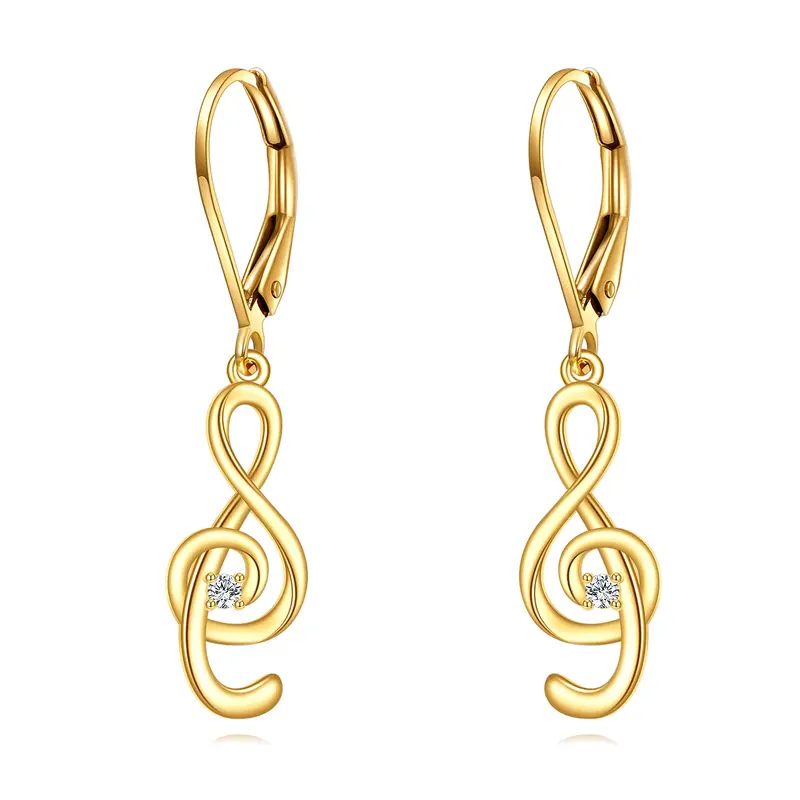 10K Gold Cubic Zirconia Music Symbol Lever-back Earrings