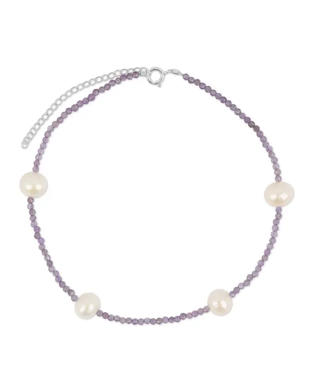 Grady Anklet - Multiple Colors | Metal Color: Silver | Gemstone: Amethyst