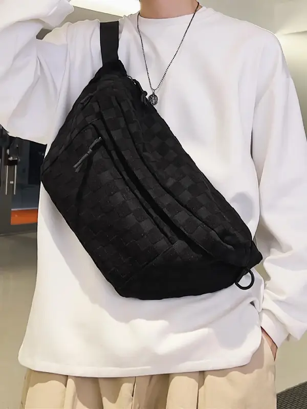 Fashionable Plaid Pattern Fanny Pack, Casual Versatile Zipper Chest Bag for Women, Trendy All-match Sling Bag for Daily Used